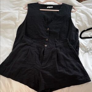 Z Supply Black Linen-Blend Vest & Short Romper Set